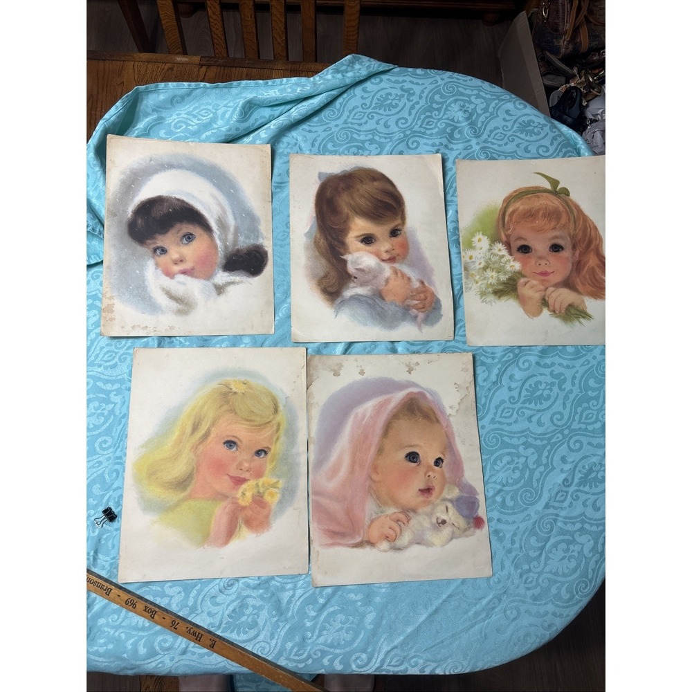 VTG Northern Paper Baby Girls 14x11 Prints Lot of 5 Frances Hook Nursery + Box